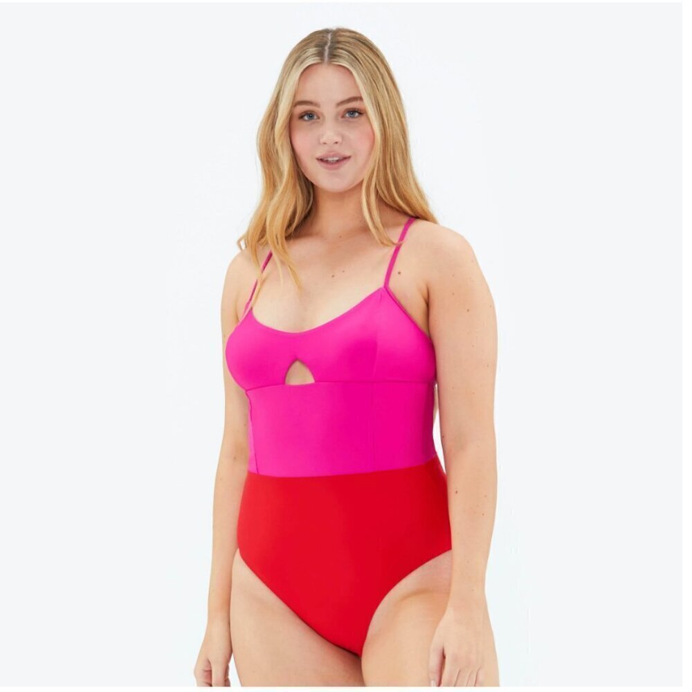 Summersalt The Swan Dive Swimsuit One 1 Piece Hibiscus Lava Red Pink Size 12